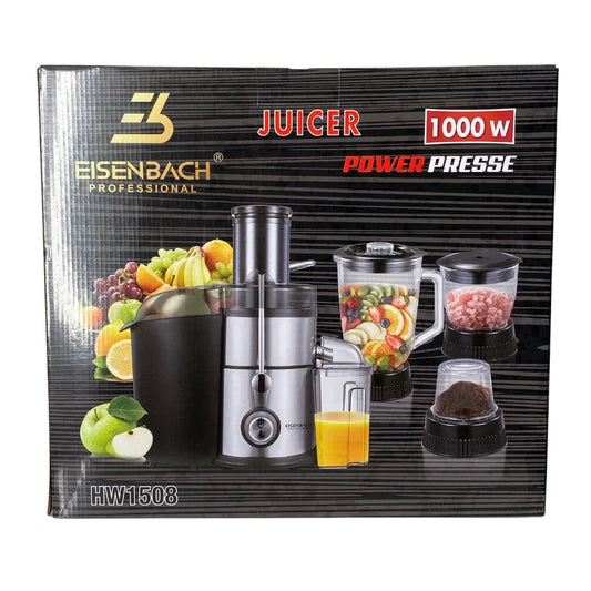 Eisenbach HW-1508: 4-in-1 sulu spiede, virtuves kombains, blenderis un dzirnaviņas - 1000 W