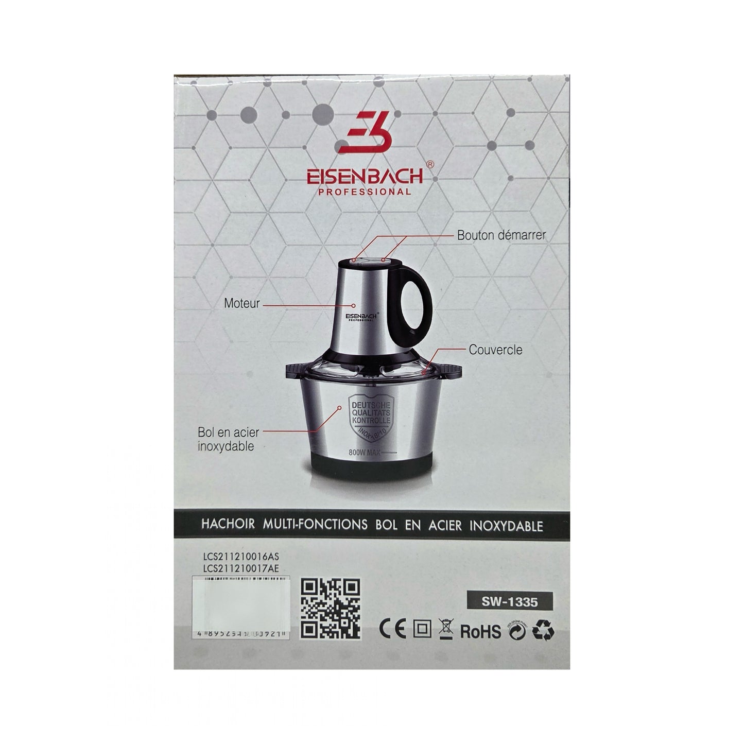 Многофункциональный измельчитель Eisenbach SW-1335 с нержавеющей чашей, 3 л, 800 Вт.