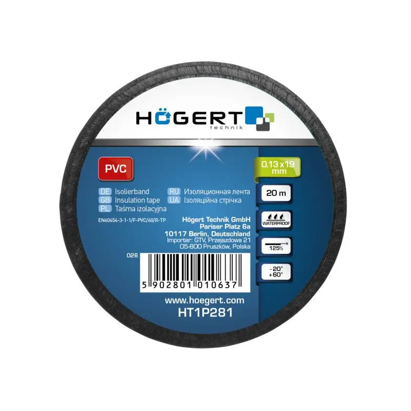 HOEGERT Izolācijas lente 0,13 x 19 mm x 20 m, melna