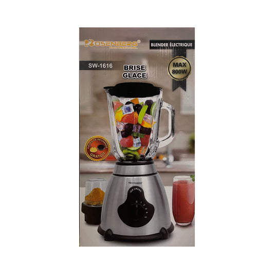 Blender packaging with images of fruits and a smoothie on a white background