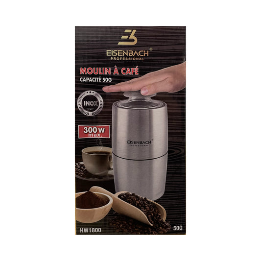 Eisenbach coffee grinder packaging with product and branding details.