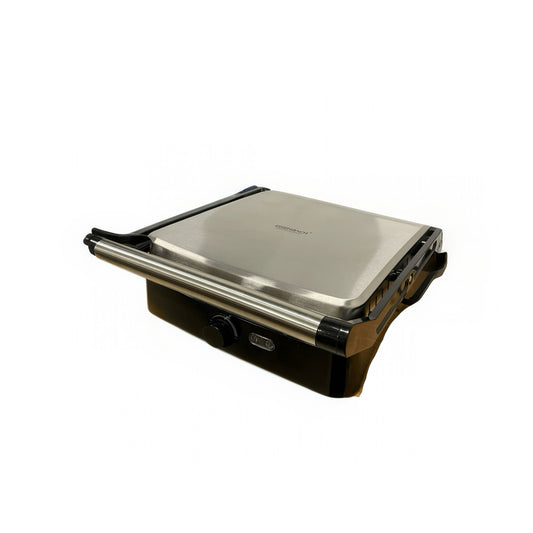 Panini press with a metallic surface on a white background