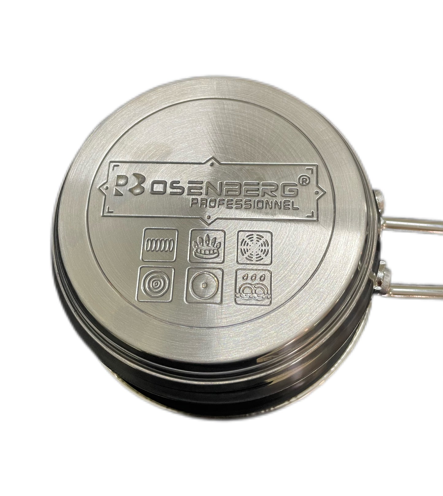 Metallic container with Rosenberg Professional branding on a white background