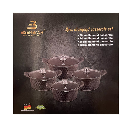 Eisenbach diamond casserole set packaging with product images and specifications.