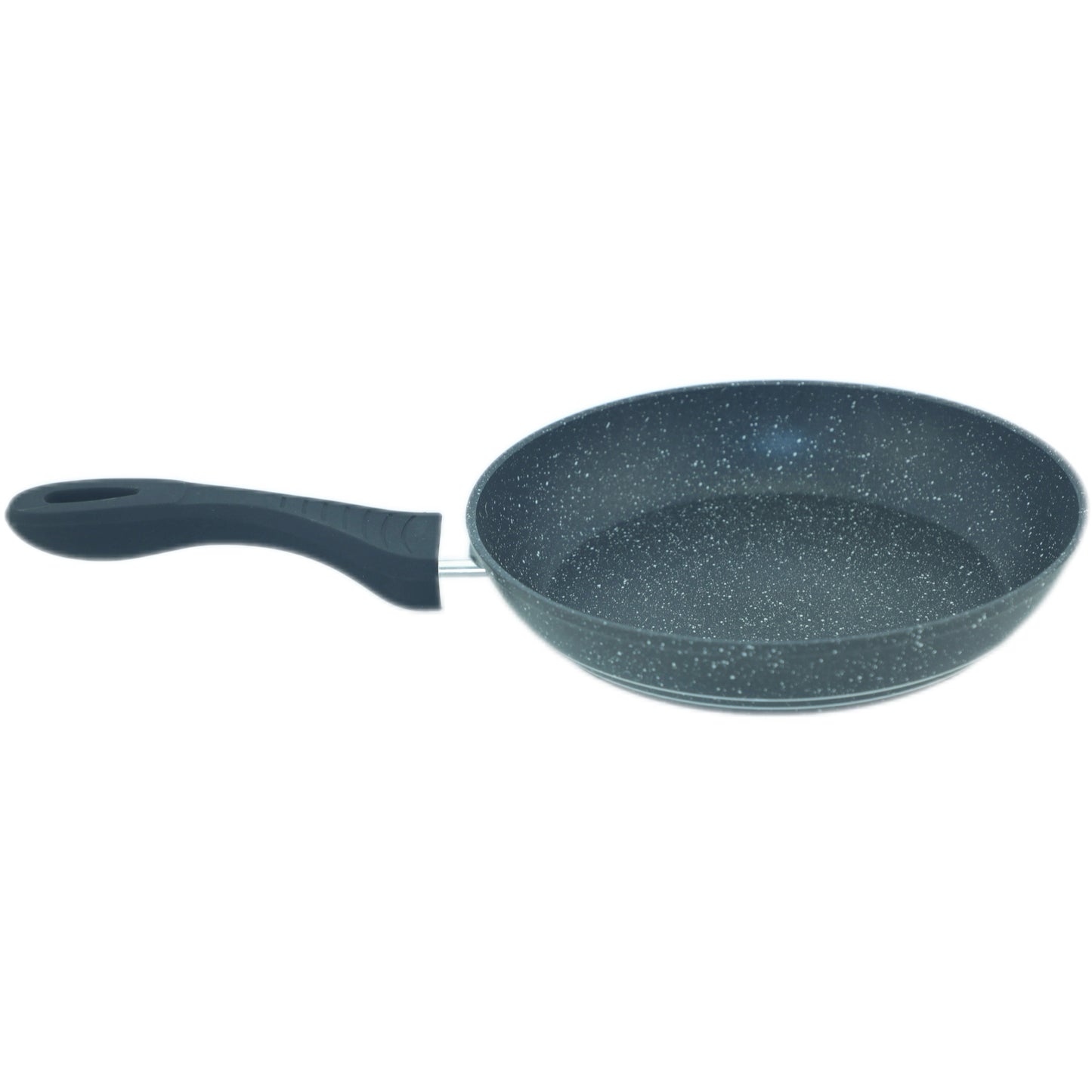 Speckled blue frying pan on a white background