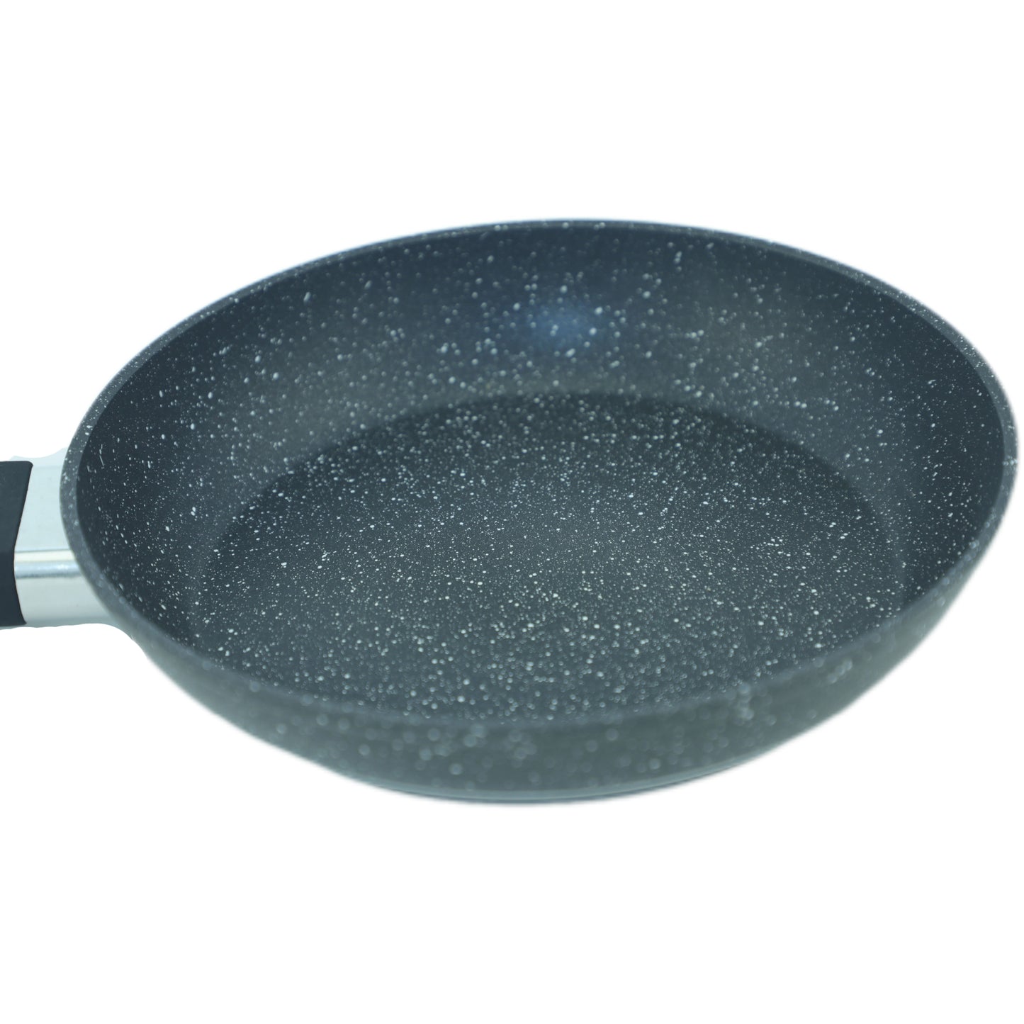 Black speckled frying pan on a white background