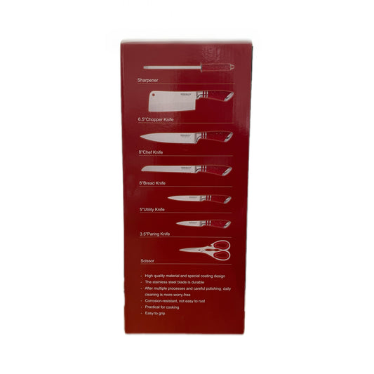 Eisenbach 8-piece red knife set packaging on a white background