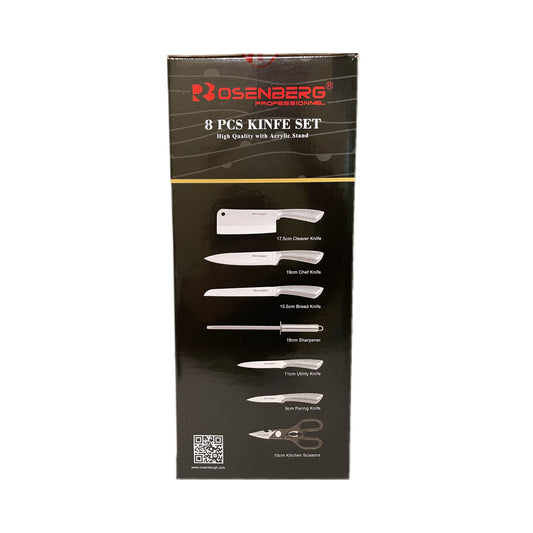 Rosenberg 8-piece knife set packaging on a white background