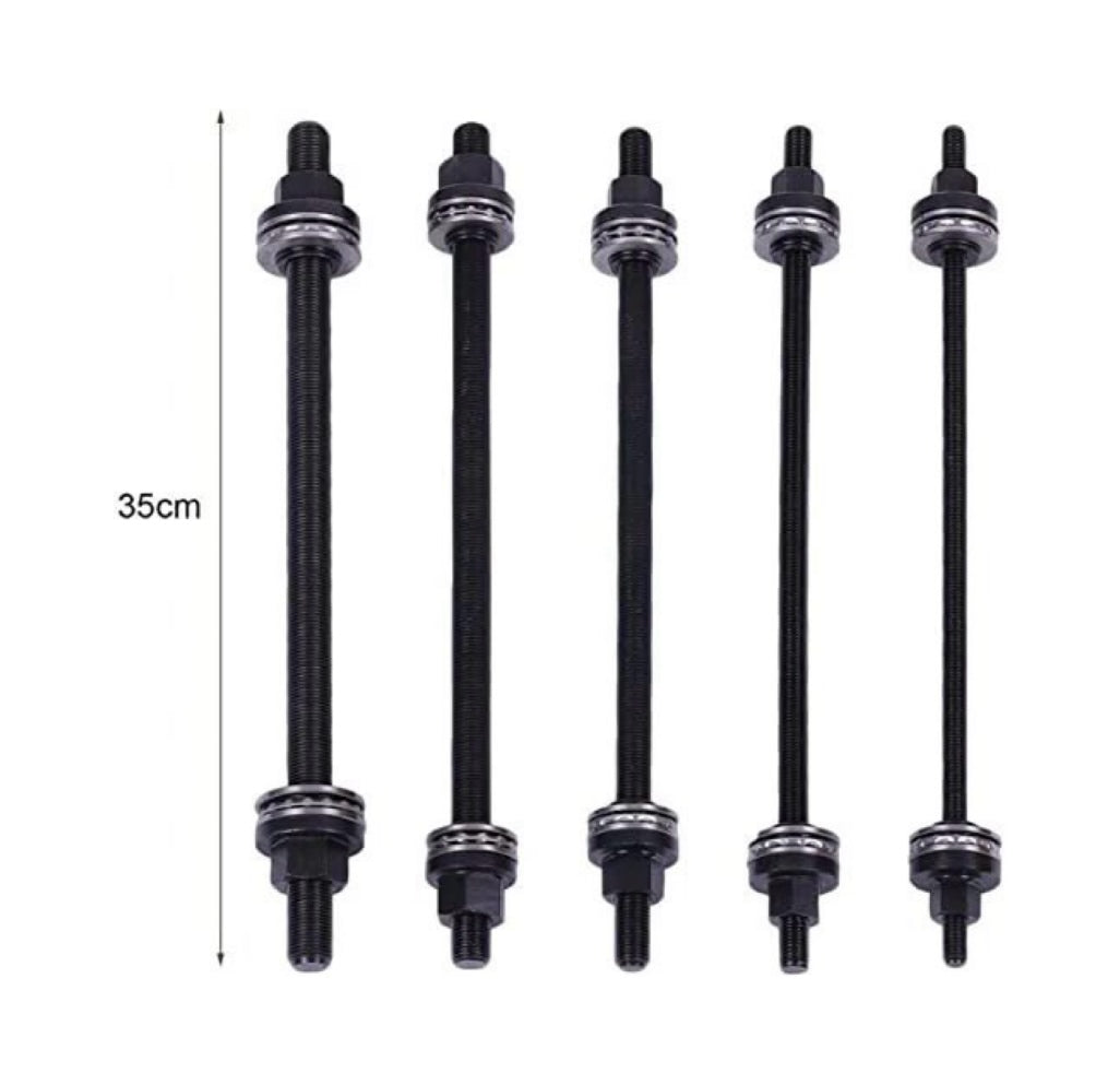 Set of six black metal rods with threaded ends on a white background, labeled '35cm'.