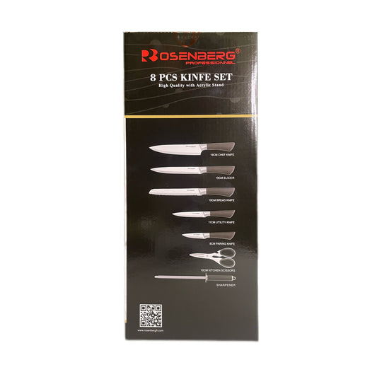 Rosenberg 8-piece knife set packaging on a white background