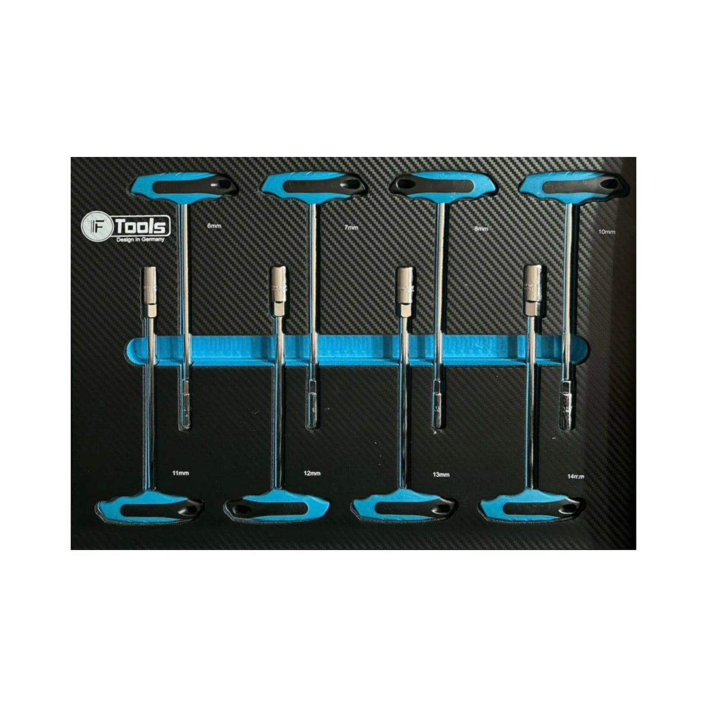 Set of tools with blue accents on a black background