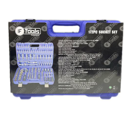 Набор из 172 головок в сине-черном инструментальном чемоданчике с логотипом бренда FTOOLS.