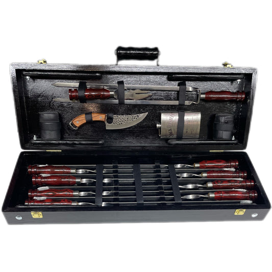 Premium BBQ Set in a Wooden Case-Table
