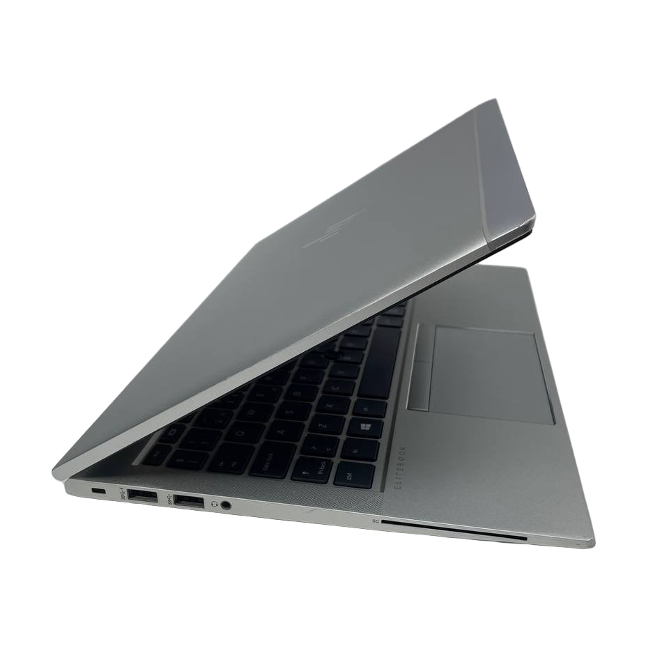Open silver laptop on a white background