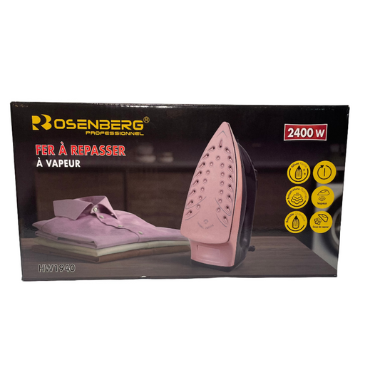 Rosenberg tvaika gludekļa iepakojums uz baltas virsmas