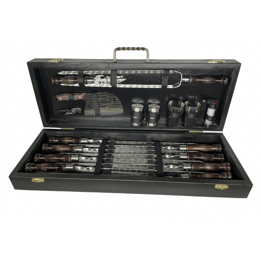 Profesionāls BBQ dāvanu komplekts "Grand-Master" augstākās kvalitātes koka kastītē