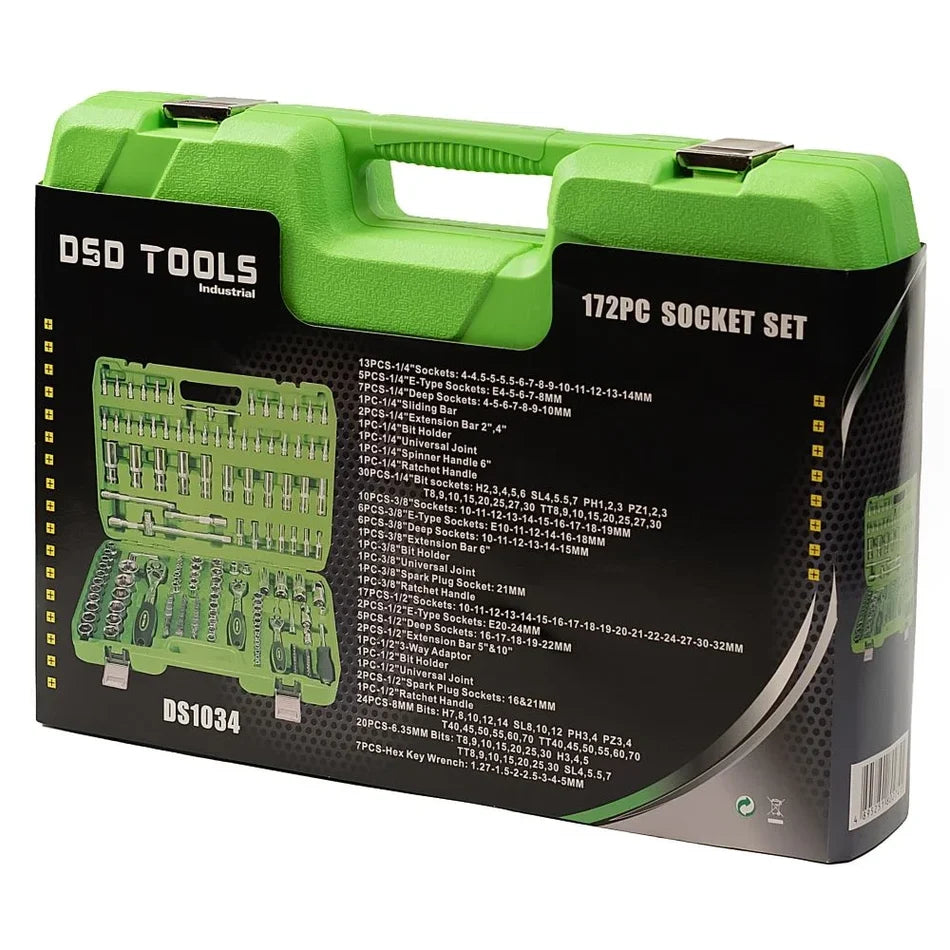 172 PCS. 1/4, 3/8, 1/2 SOCKET SET DS1034