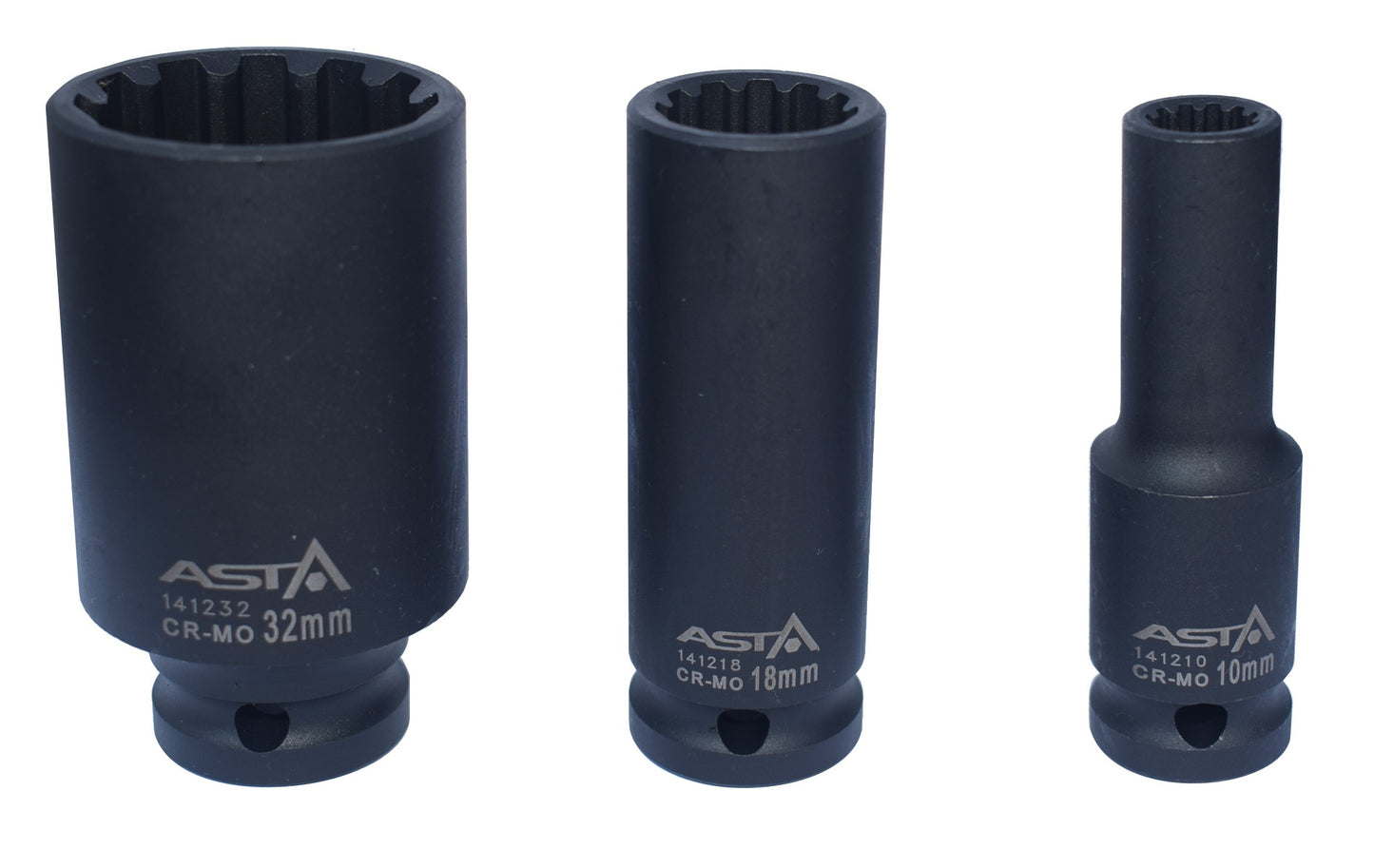 ASTA A-114GL 1/2 collu universālais triecienatslēgu komplekts – zobratu fiksācijas profils (10–32 mm, 14 gabali)