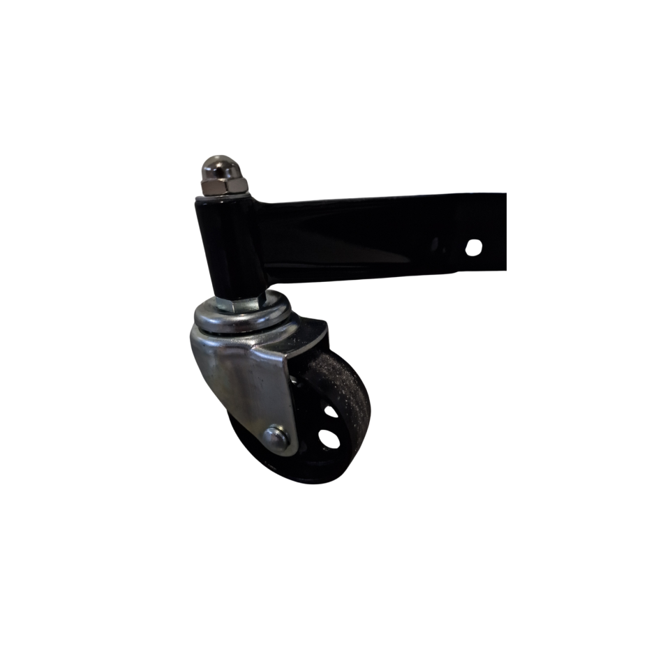 Black caster wheel with brake on a white background