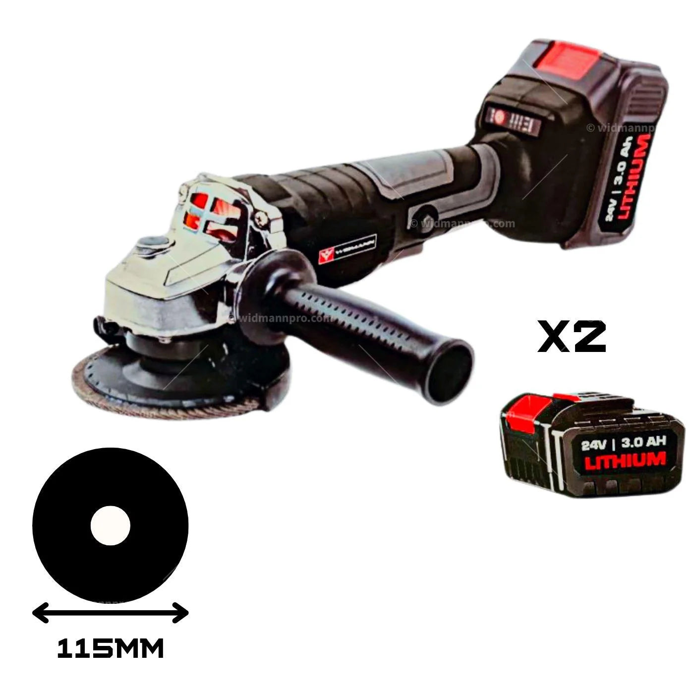 Bezsuku leņķa slīpmašīna WIDMANN DISC24V ar 2 baterijām