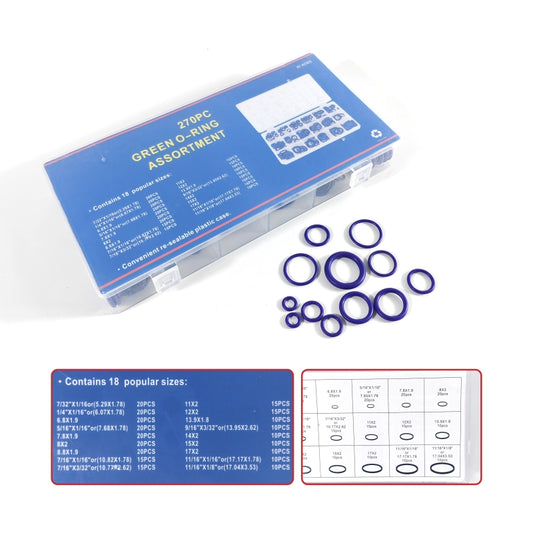 Zilo O veida gredzenu asorti komplekts (blīvgredzeni kondicionēšanas sistēmām) 03-1024 – 270 gab., 18 izmēri (NBR gumija)