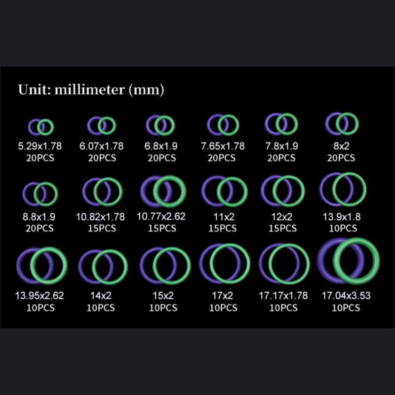 Набор колец круглого сечения синего цвета (уплотнительные кольца для ремонта систем кондиционирования) 03-1024 – 270 шт., 18 размеров (бутадиен-нитрильный каучук)