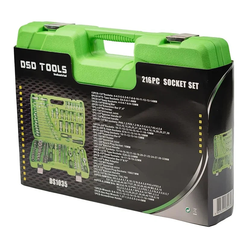 216 PC. 1/4 3/8 1/2 DRIVE METRIC SUPER LOCK SOCKET SET