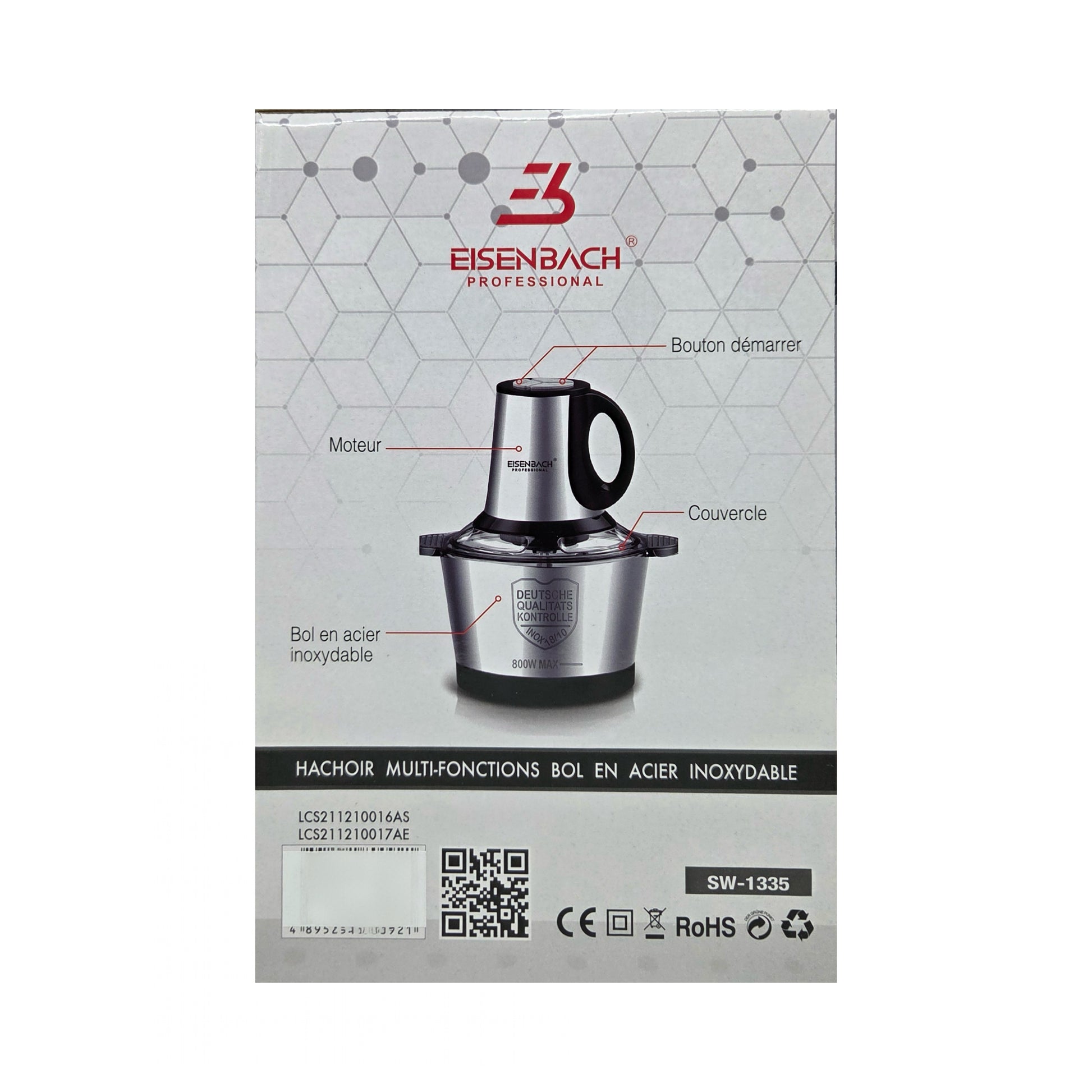 Многофункциональный измельчитель Eisenbach SW-1335 с нержавеющей чашей, 3 л, 800 Вт.