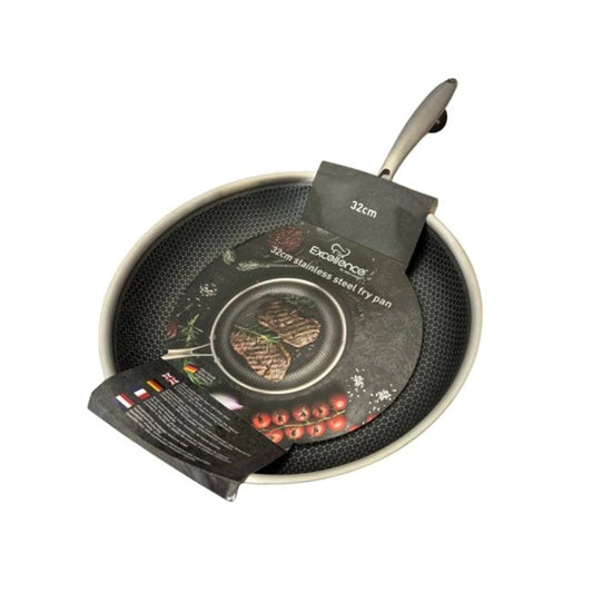 Excellence Stainless Steel Frying Pan with Hexagonal Coating, 32 cm