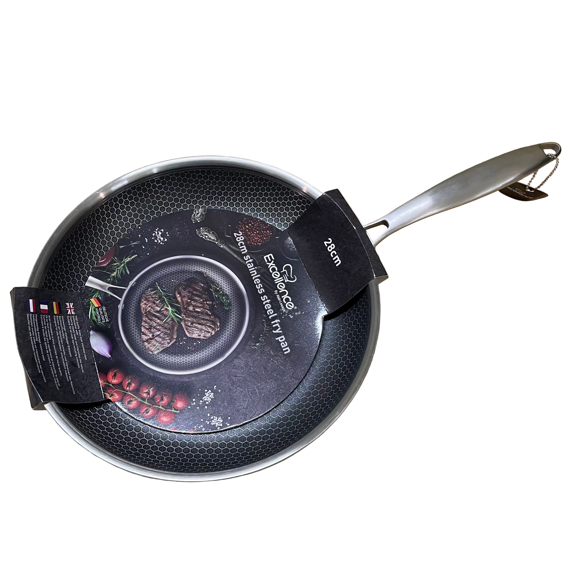 Excellence Stainless Steel Frying Pan with Hexagonal Coating, 28 cm