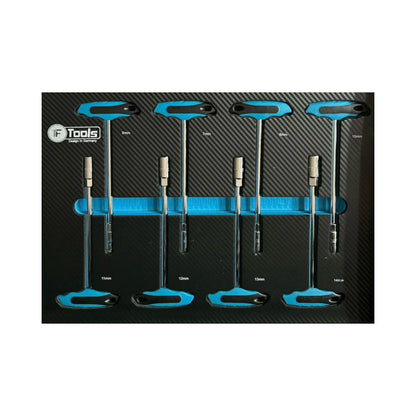 Set of tools with blue accents on a black background