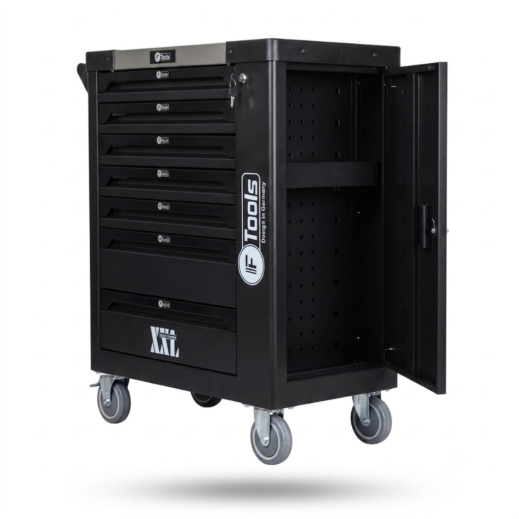 FTools Mobile Tool Trolley with 7 Drawers (7/7 Drawers), Black.