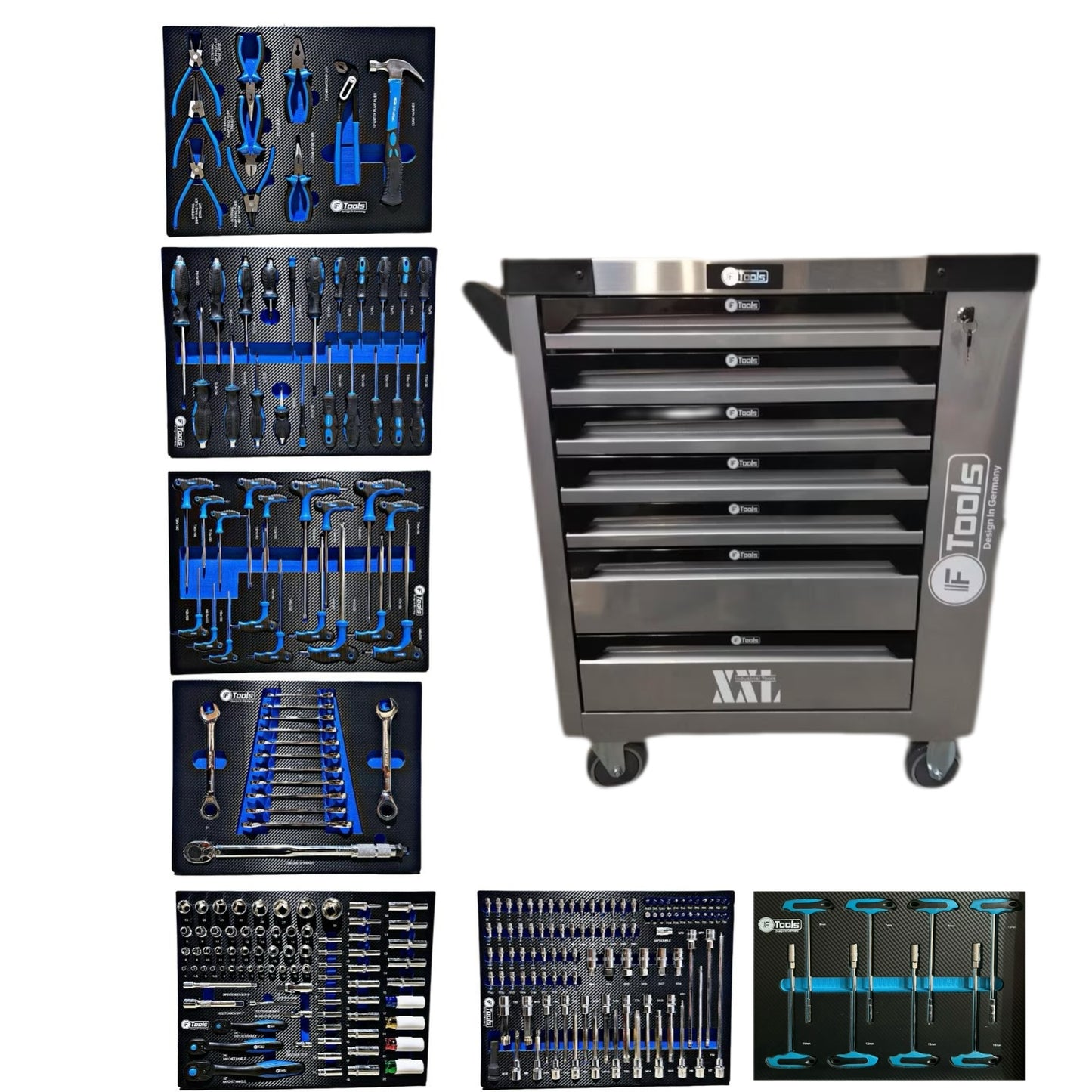 FTools mobilais instrumentu skapis ar 7/7 atvilktnēm — pilns profesionāls komplekts