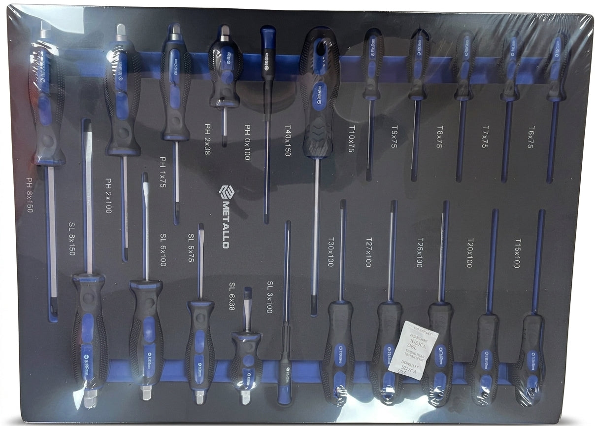 Tool Trolley METALLO with Wooden Top and 7-Tray Tool Set