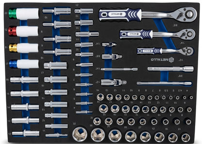 Tool Trolley METALLO with Wooden Top and 7-Tray Tool Set