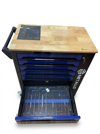 Tool Trolley METALLO with Wooden Top and 7-Tray Tool Set