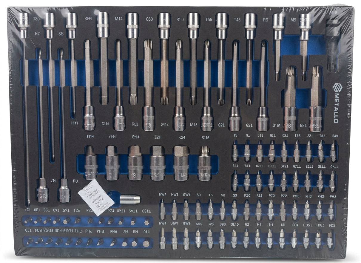 Tool Trolley METALLO with Wooden Top and 7-Tray Tool Set