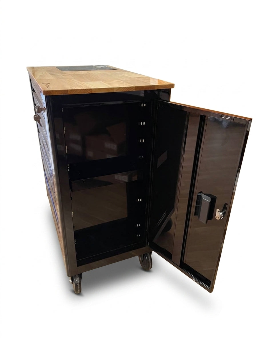 Tool Trolley METALLO with Wooden Top and 7-Tray Tool Set