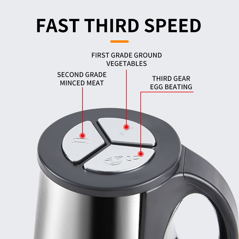 Control panel of a kitchen appliance with labeled speed settings on a light gray background.