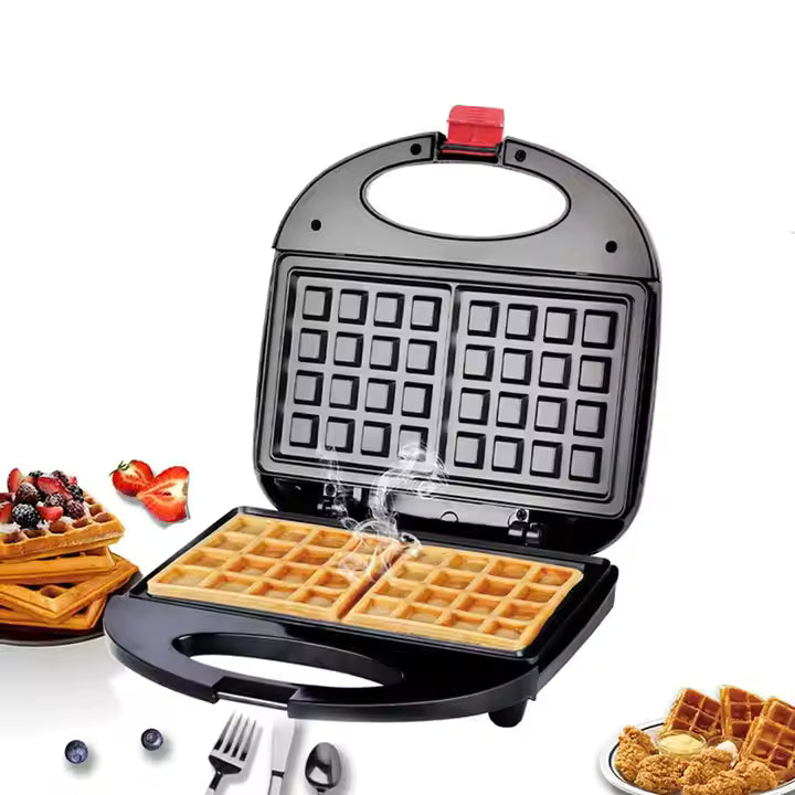 Vafeļu veidotājs ar vafelēm uz balta fona
