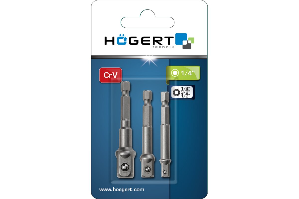 Griežņu uzgaļu adapteri, 1/4", 3/8", 1/2"