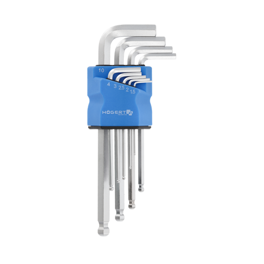 Long Ball-End Hex Key Set, 9 Pieces, 1.5-10 mm