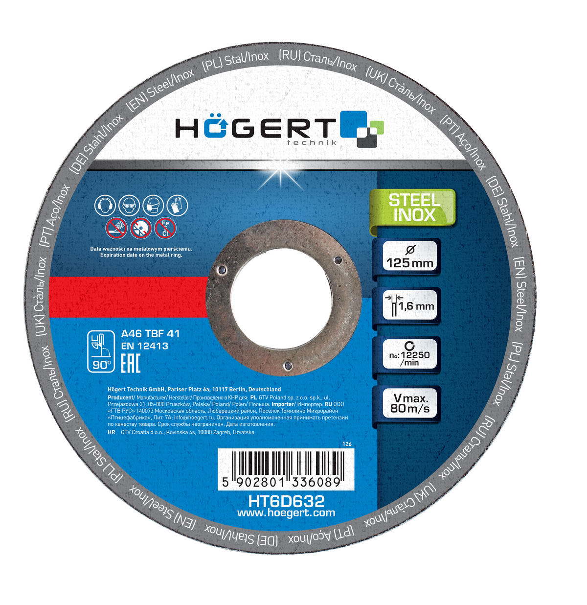 Metal and Stainless Steel Cutting Discs, 10 Pieces, 125 x 1.6 x 22.23 mm