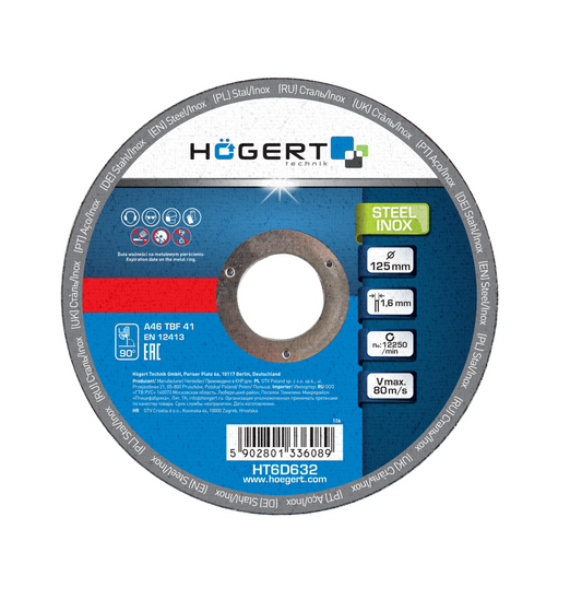 Metal and Stainless Steel Cutting Discs, 10 Pieces, 125 x 1.6 x 22.23 mm