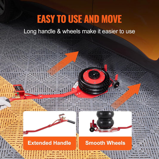 Mechanical device with extended handle and smooth wheels on a textured surface.