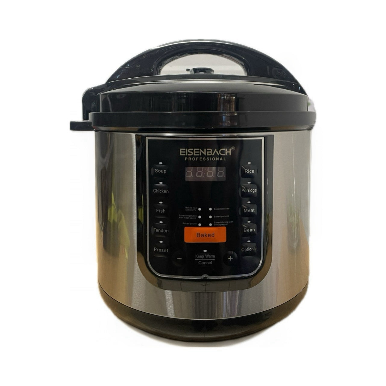 Pressure cooker with digital display on a white background