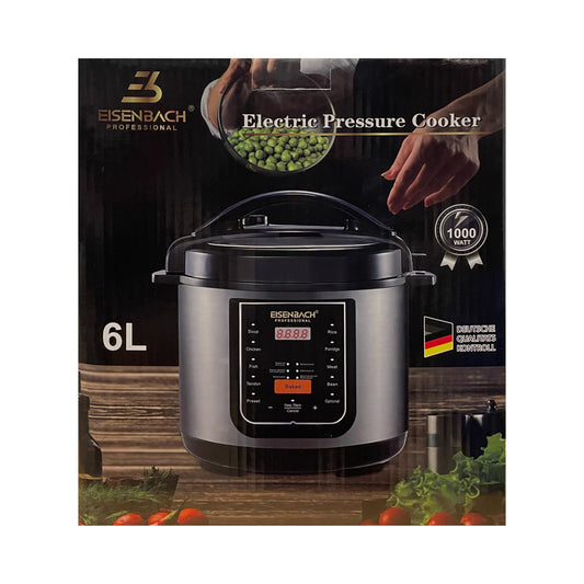 Electric pressure cooker with packaging featuring the brand name on a white background