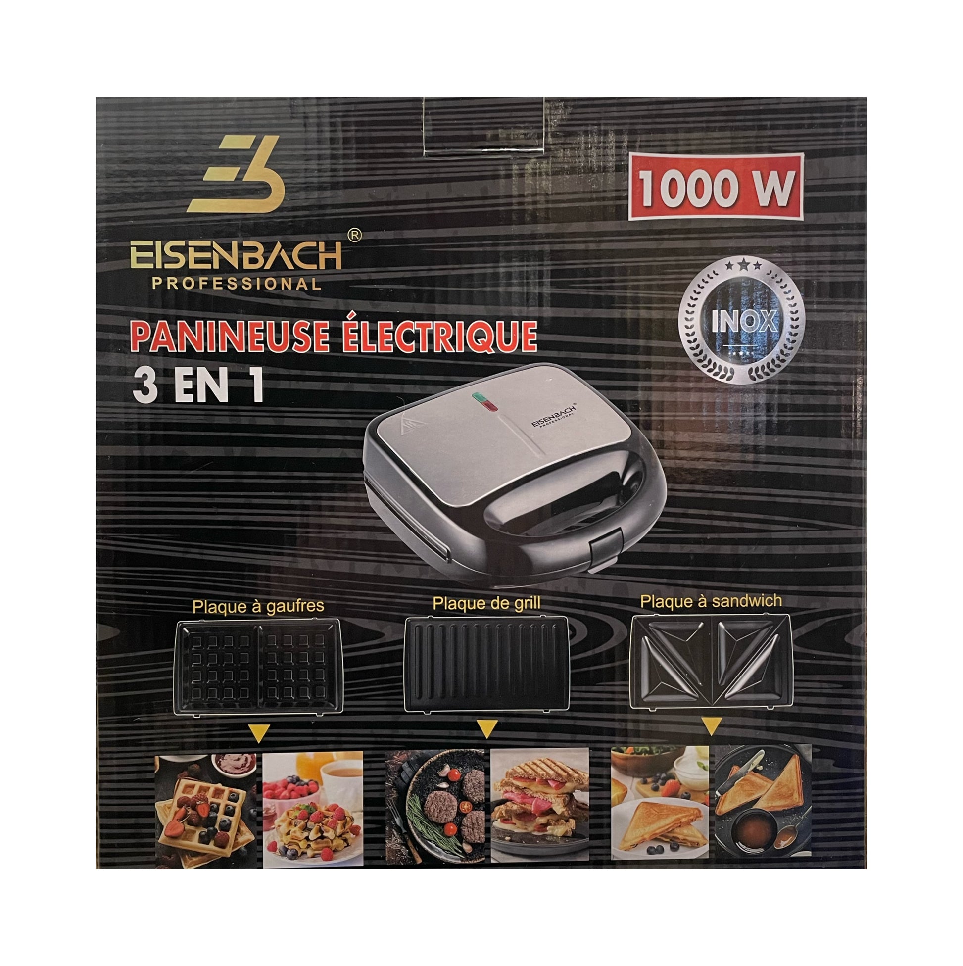 Eisenbach professional sandwich maker packaging with images of food items.