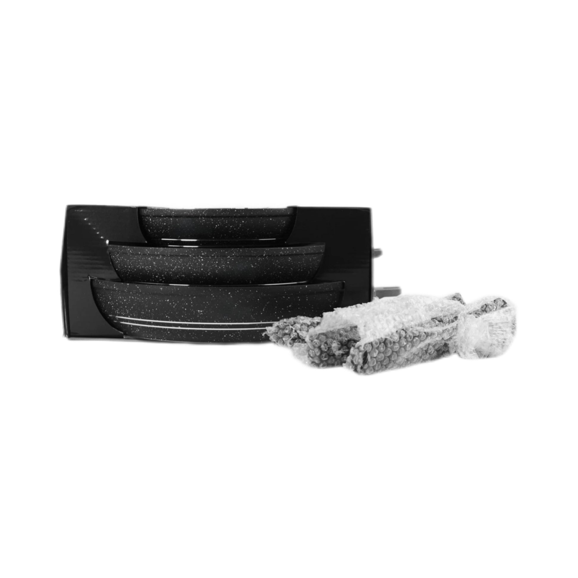 Black dish scrubber with a white background
