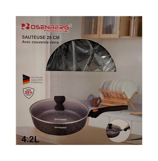 Rosenberg sauteuse with glass lid packaging on a white background